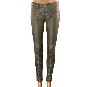 J Brand Tan Silver Metallic Coated Low Rise Slim Skinny Denim Jeans Size 25